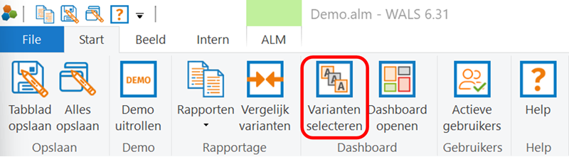WALS Dashboard varianten selecteren