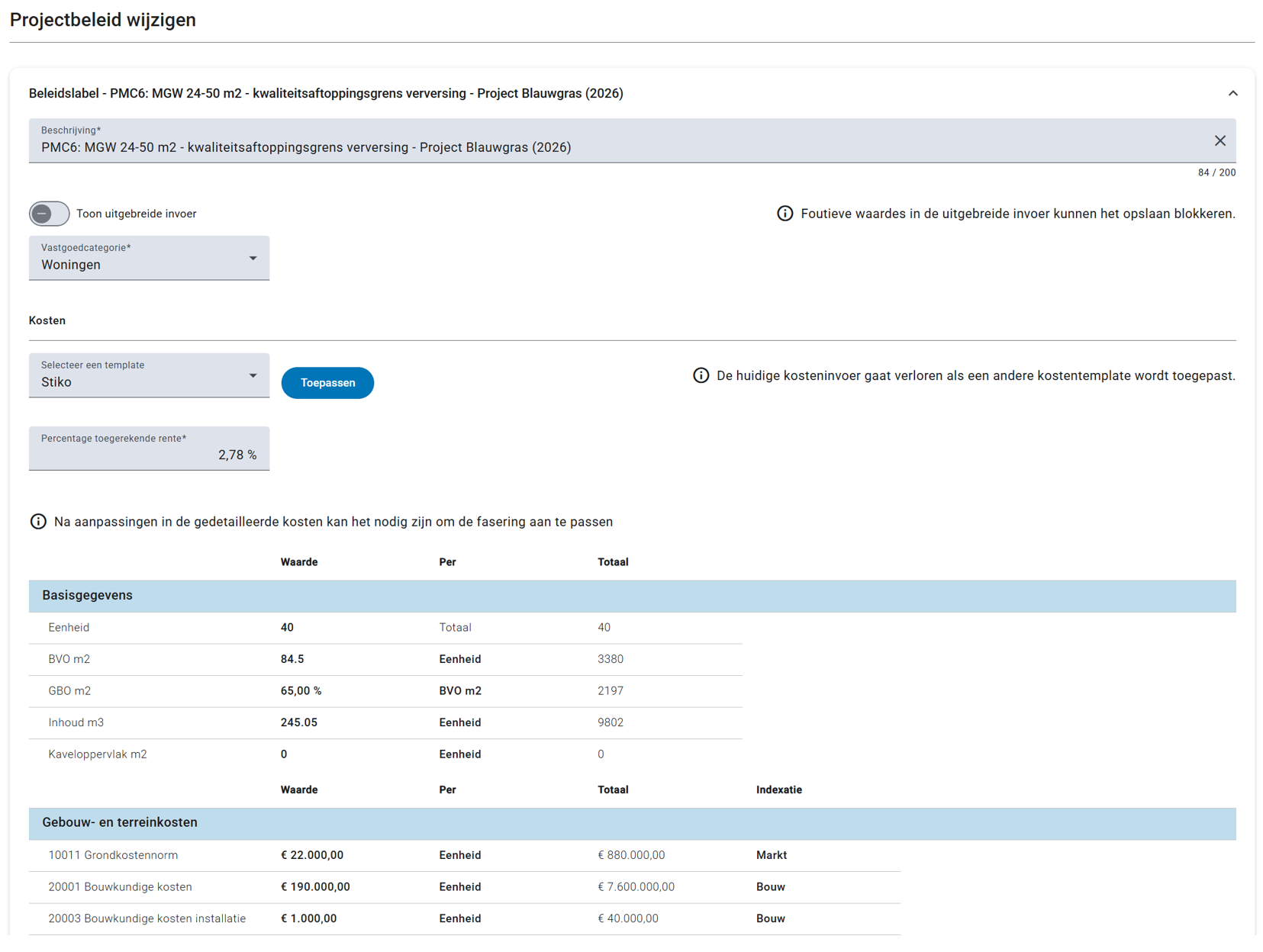 SIM Projectontwikkeling - projectbeleid wijzigen - fig 1